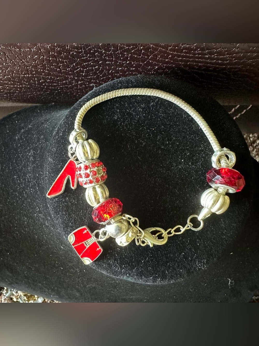 Vintage red and silver charm bracelet.